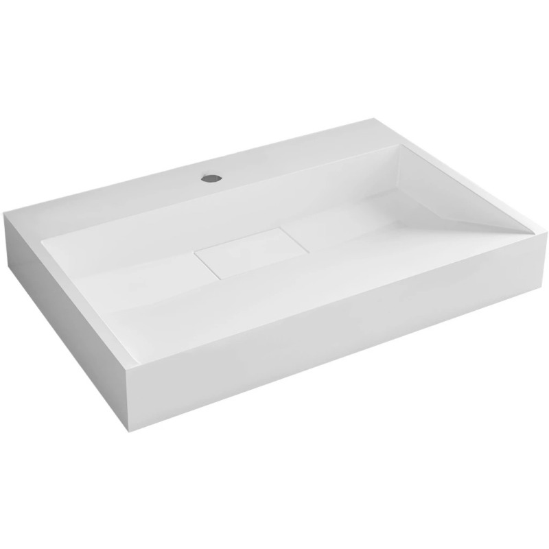 Umyvadlo z litého mramoru Vita - nástěnné i na desku - otvor pro baterii - bílá lesklá - 60x37 cm
