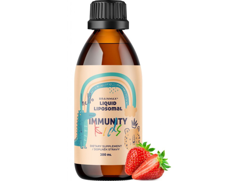 BrainMax Lipozomální Komplex Vitamínů pro děti na imunitu, Jahoda, 200 ml
