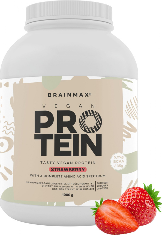 BrainMax Vegan protein Jahoda, 1000 g