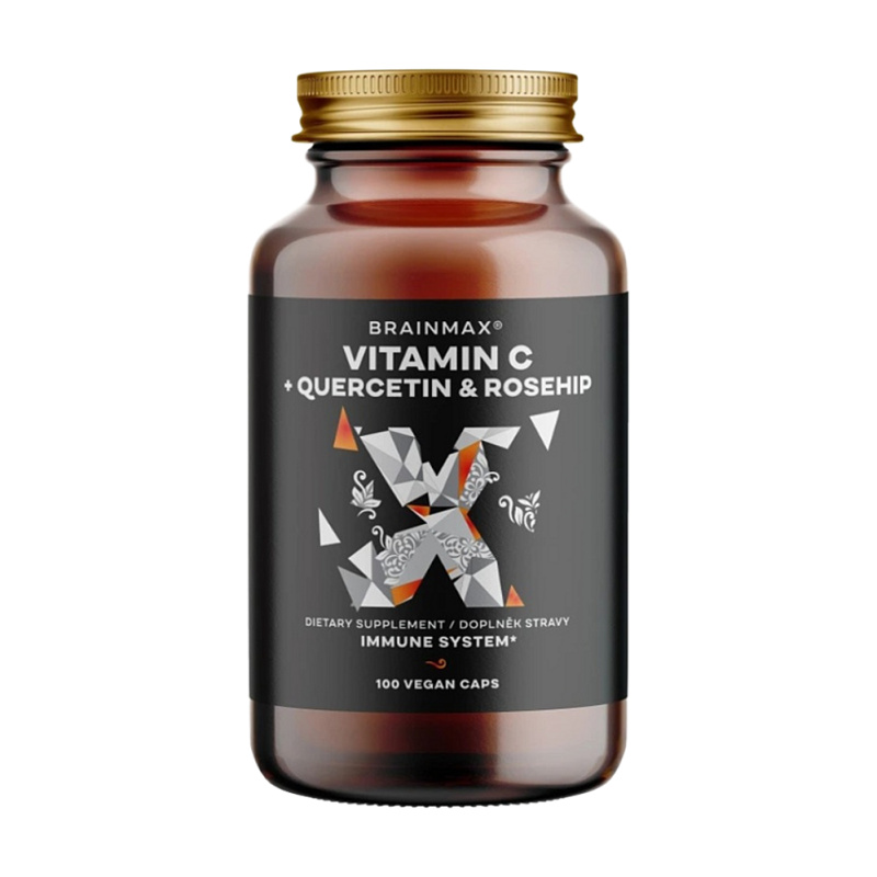 BrainMax Vitamin C & Quercetin, Rose Hip, 100 rostlinných kapslí