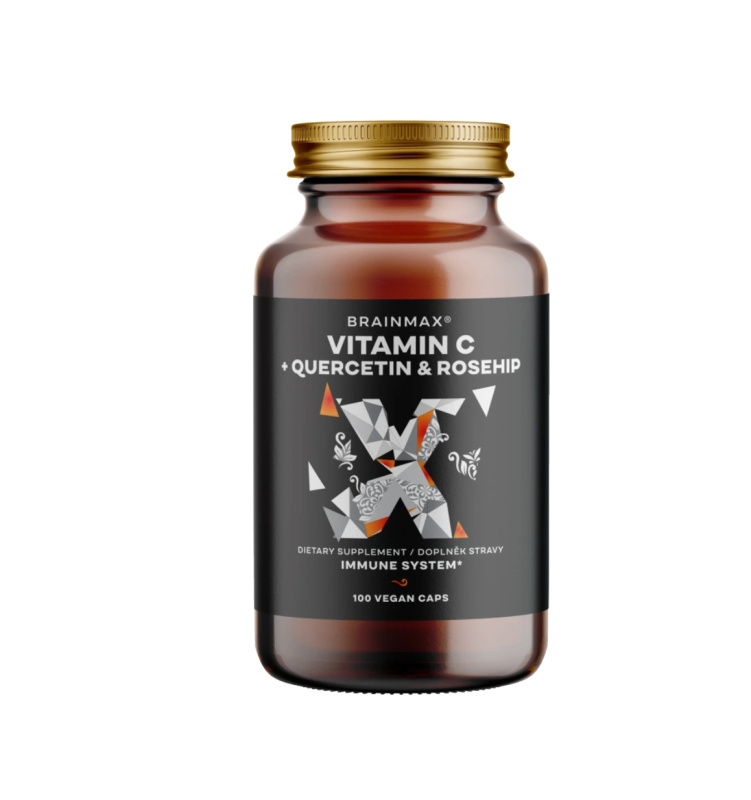 BrainMax Vitamin C & Quercetin, Rose Hip, 100 rostlinných kapslí