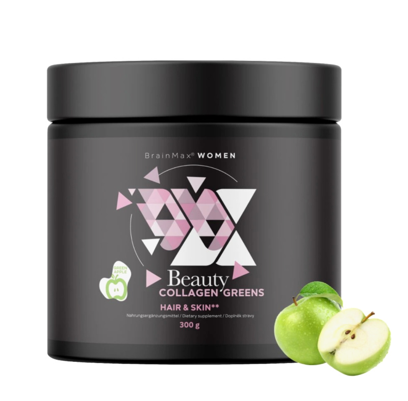 BrainMax Women Beauty Collagen Greens 300 g - zelené jablko