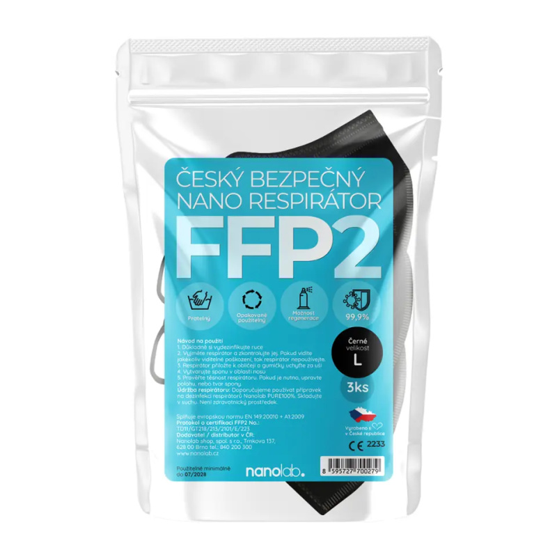 Nanolab Respirátor FFP2, vel. L, černý 3 ks