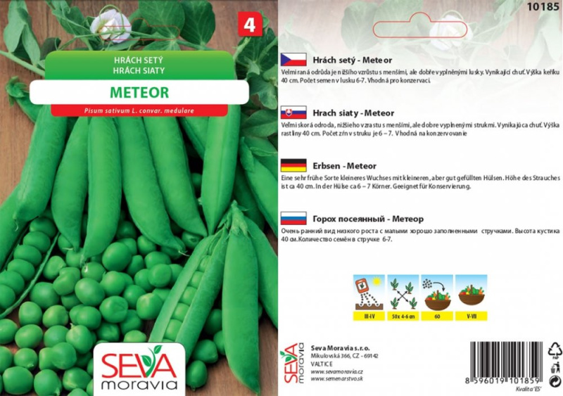 Semínka Hrách setý Meteor (Pisum sativum L. convar. medullare)