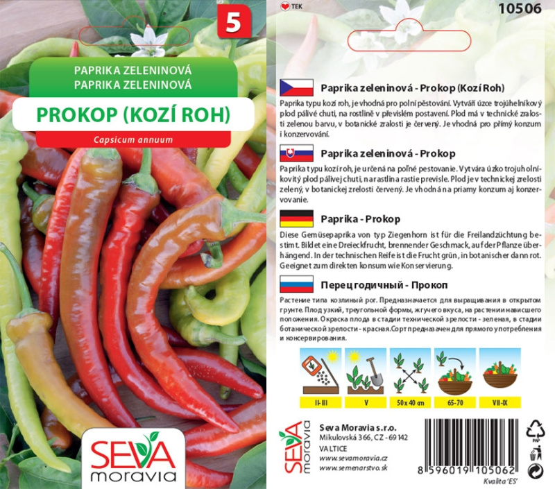 Semínka Paprika zeleninová Prokop - Kozí roh (Capsicum annuum L.)