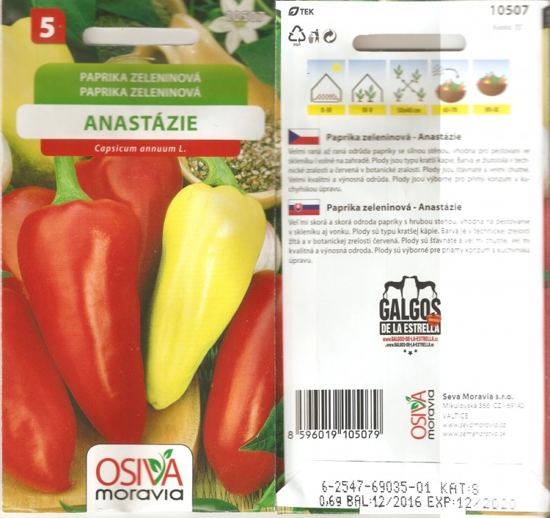 Semínka Paprika zeleninová Anastázie (Capsicum annuum L.)