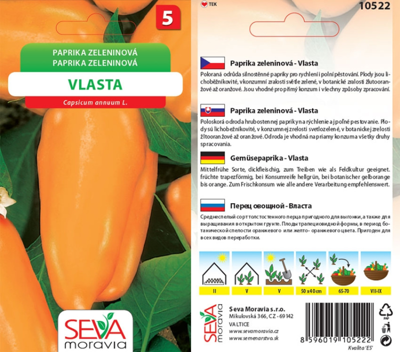 Semínka Paprika zeleninová Vlasta (Capsicum annuum L.)