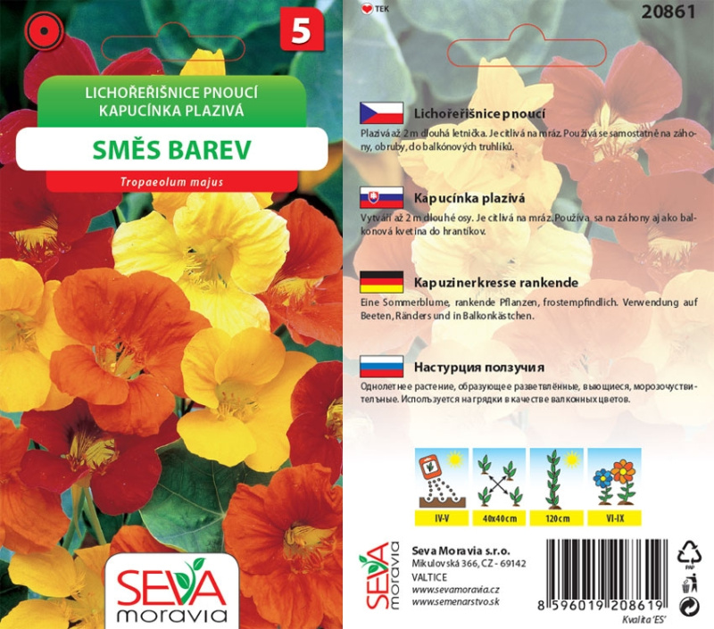 Semínka Lichořeřišnice pnoucí směs barev (Tropaeolum majus)