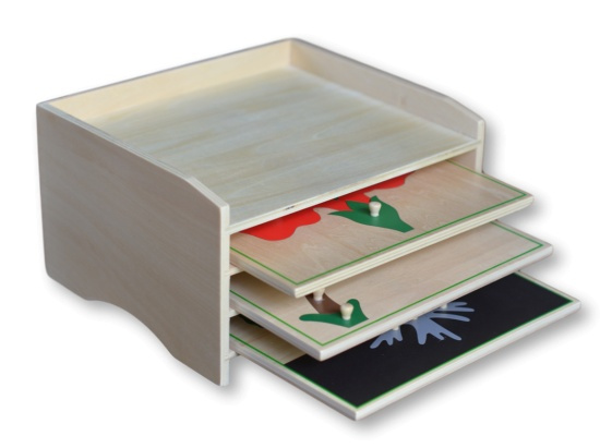 3 botanické puzzle s komodou Montessori