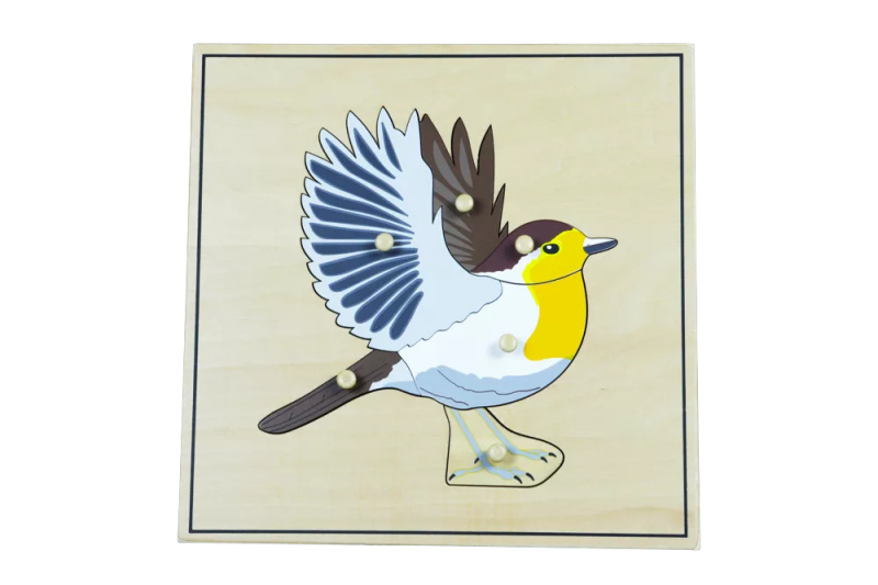 Puzzle s kostrou - pták Montessori