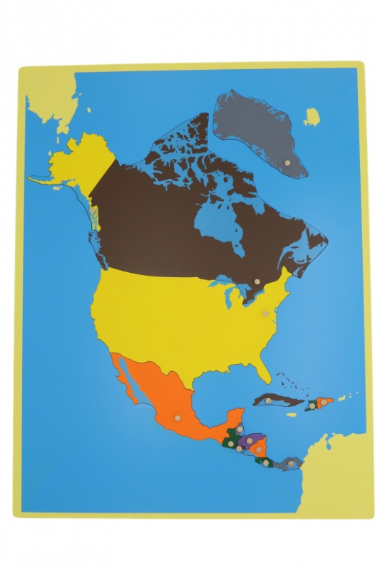 Puzzle - mapa Severní Amerika - bez rámečku Montessori