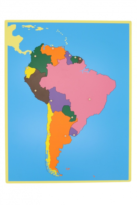 Puzzle - mapa Jižní Amerika - bez rámečku Montessori