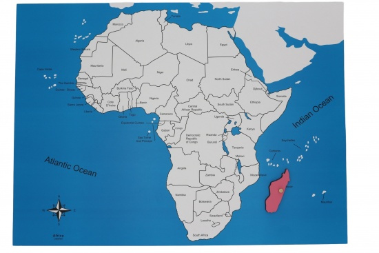 Kontrolní mapa - Afrika Nová - s popisky Montessori