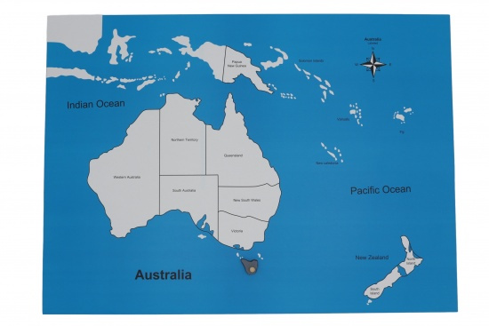 Kontrolní mapa - Australie Nová - s popisky Montessori