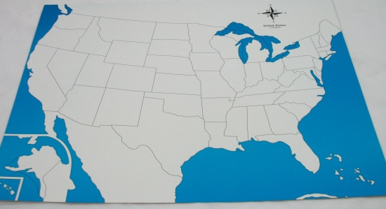 Kontrolní mapa - USA Nová - bez popisků Montessori
