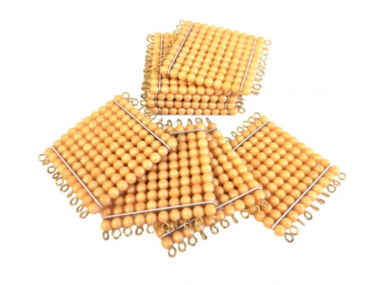 9 zlatých perlových stovkových čtverců Montessori