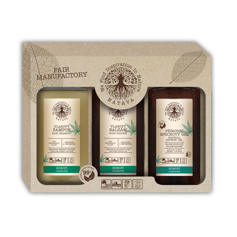 Natava dárková sada (šampon  balzám  sprch. gel) Hair Care konopí 1 ks