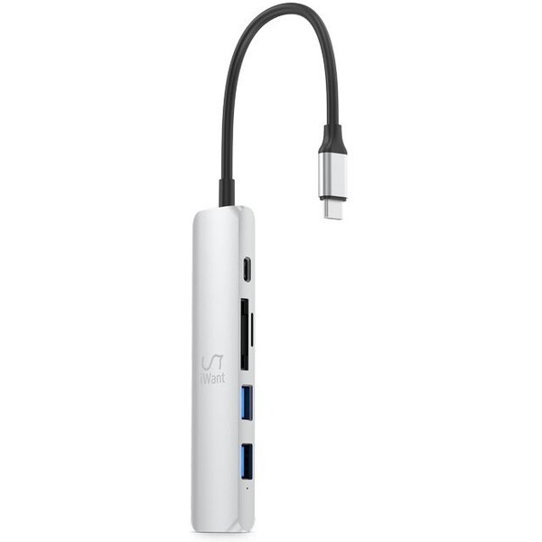 iWant USB-C HUB 6v1 HDMI + SD/Micro SD stříbrný