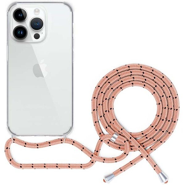 Spello Crossbody kryt se šňůrkou pro iPhone 15 Pro  transparentní / růžová šňůrka