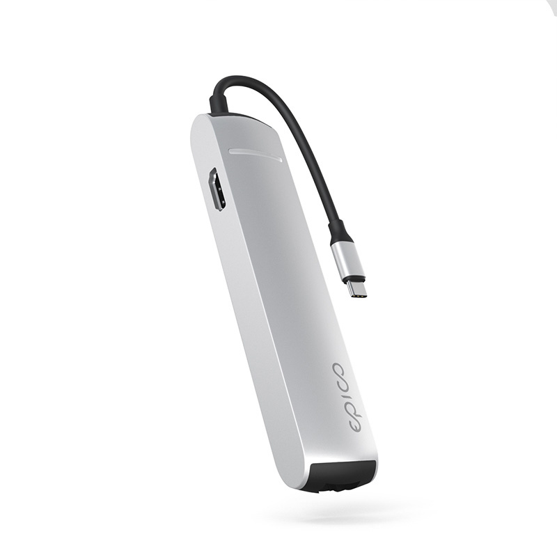 Hliníkový USB-C hub 6v1 Epico s podporou 8K - stříbrný