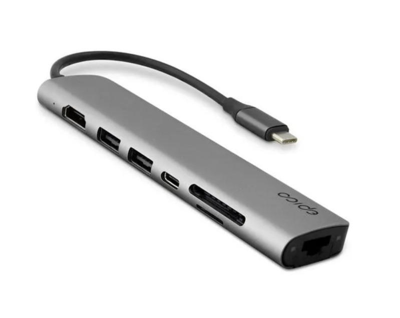 Hliníkový USB-C hub 7v1 Epico s podporou 8K - vesmírně šedý