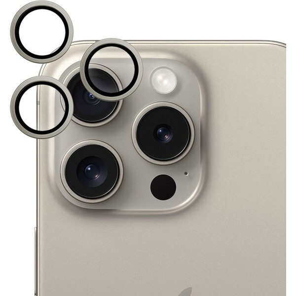 EPICO hliníkové na čočky fotoaparátu pro iPhone 15 Pro / 15 Pro Max 81312152000001 Přírodní titan