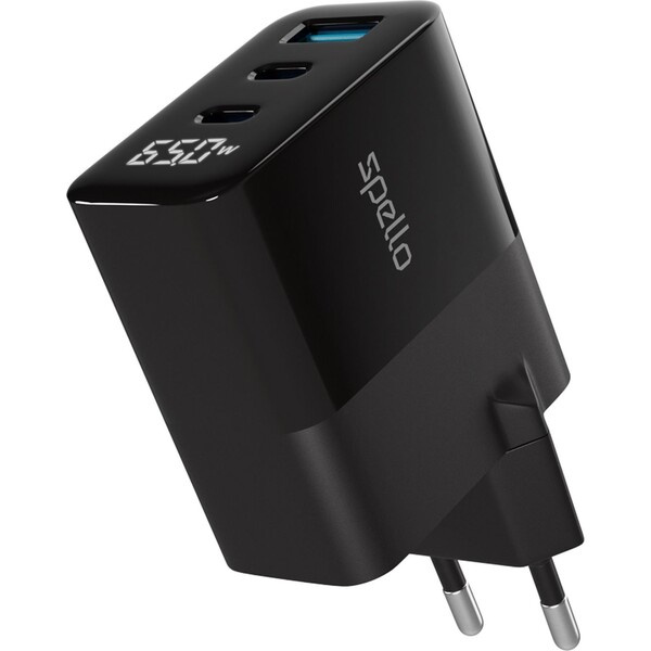 Spello ForceBoost Display GaN 65W nabíjecí adaptér černý Černá
