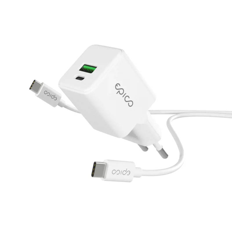Epico UltraBoost EA10 20W GaN síťový adaptér s 1,2 m USB-C na USB-C kabelem bílý Bílá