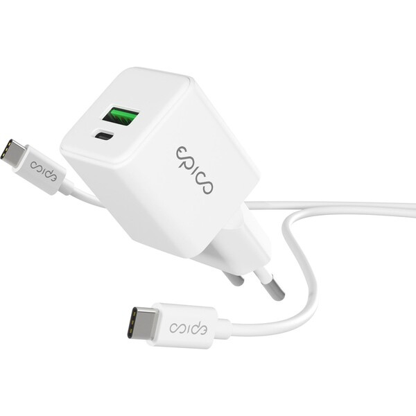 Epico UltraBoost EA10 20W GaN síťový adaptér s 1,2 m USB-C na USB-C kabelem bílý Bílá
