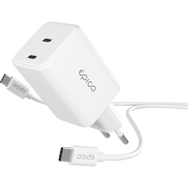 Epico UltraBoost EA30 45W GaN síťový adaptér s 1,2 m USB-C na USB-C kabelem bílý Bílá
