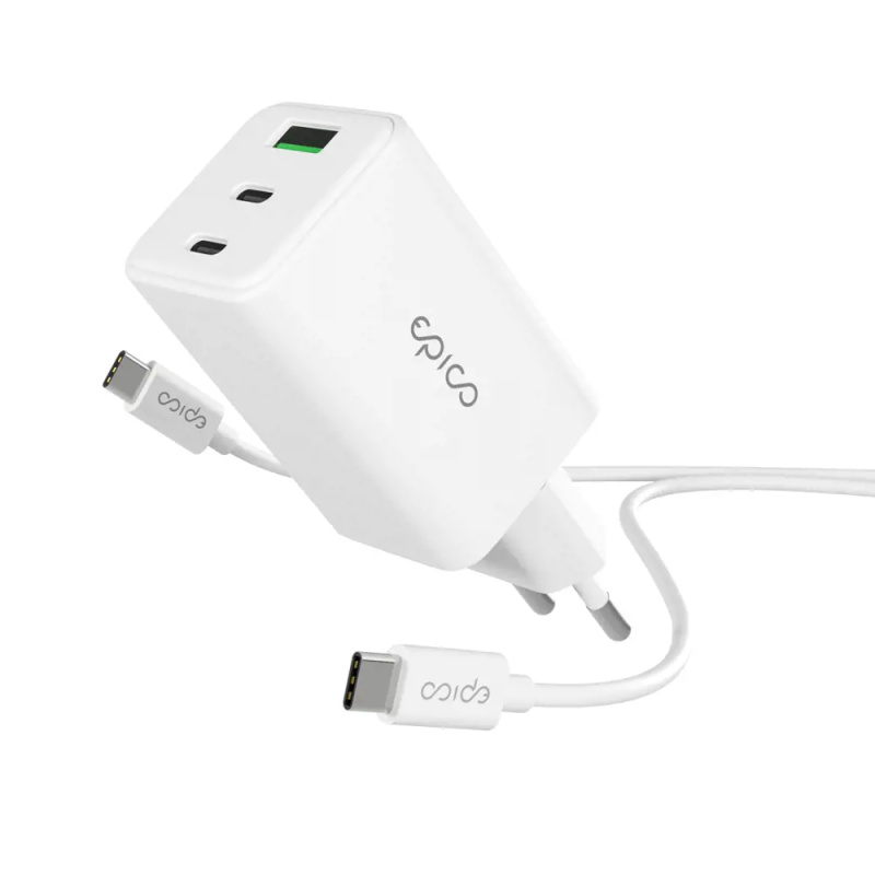 Epico UltraBoost EA40 65W GaN síťový adaptér s 1,2 m USB-C na USB-C kabelem bílý Bílá