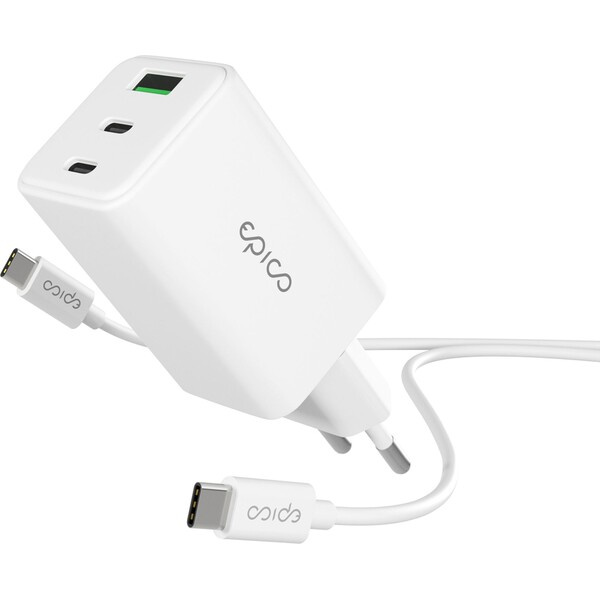 Epico UltraBoost EA40 65W GaN síťový adaptér s 1,2 m USB-C na USB-C kabelem bílý Bílá