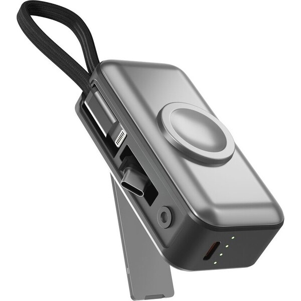 Spello ForcePack Mini 2in1 5000mAh powerbanka se stojánkem a kabelem černá/šedá