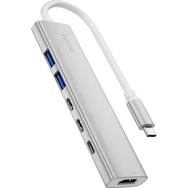 Epico UltraHub 6in1 Slim Alu USB-C Hub EH20 stříbrný