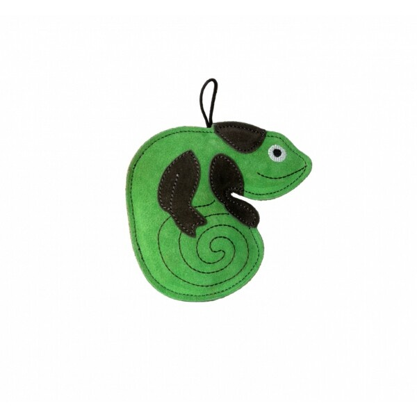 Hračka pes LEATHER CHAMELEON kůže,zelená Kiwi 16 cm