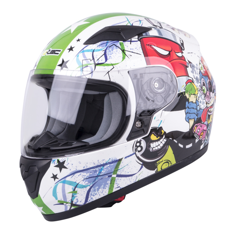 Dětská integrální přilba W-TEC FS-815G Tagger Green bílo-zelená s grafikou S (47-48)