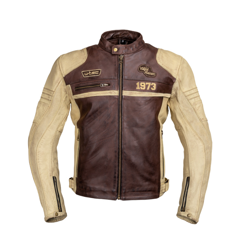 Pánská kožená moto bunda W-TEC Retro černo-hnědo-béžová 5XL