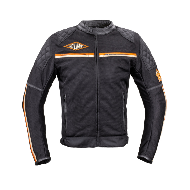 Letní moto bunda W-TEC 2Stripe černo-béžovo-oranžová 6XL
