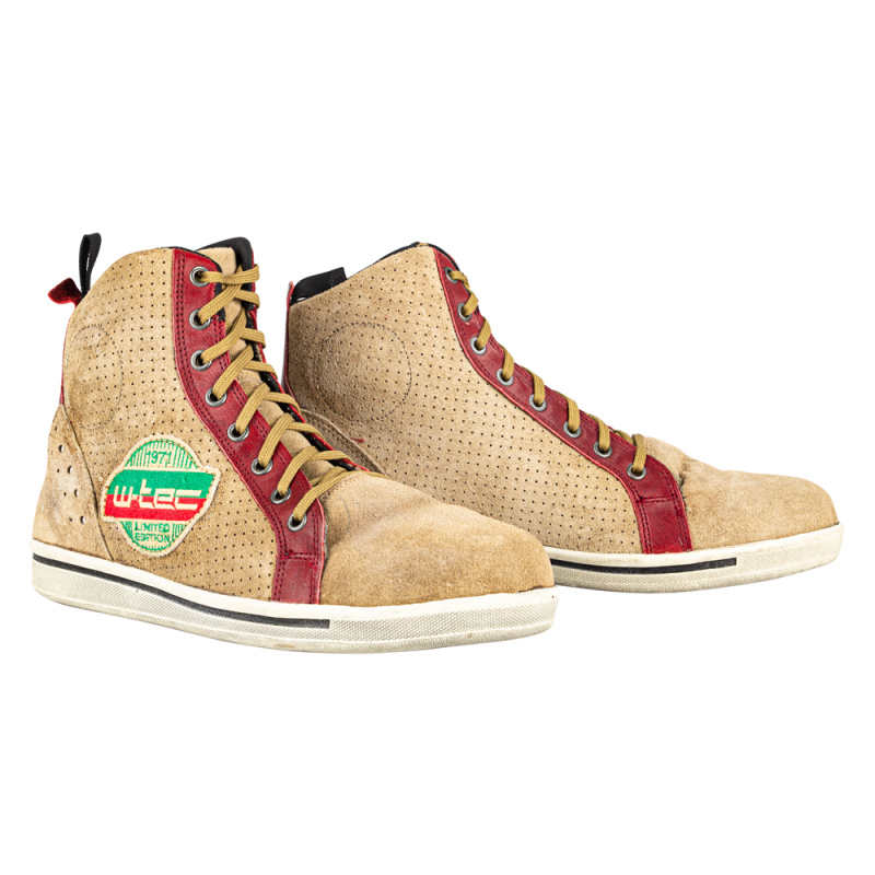 Moto boty W-TEC SmokinJoe béžová s červeným pruhem 41