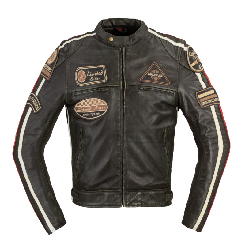 Pánská kožená moto bunda B-STAR Zagiatto tmavě olivově zelená 5XL