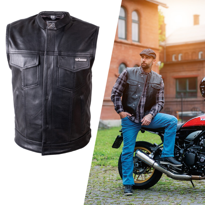 Kožená moto vesta W-TEC Delasola černá 4XL