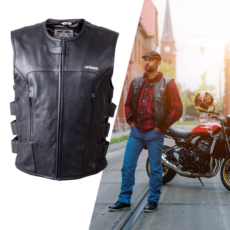 Kožená moto vesta W-TEC Trabacho černá 4XL