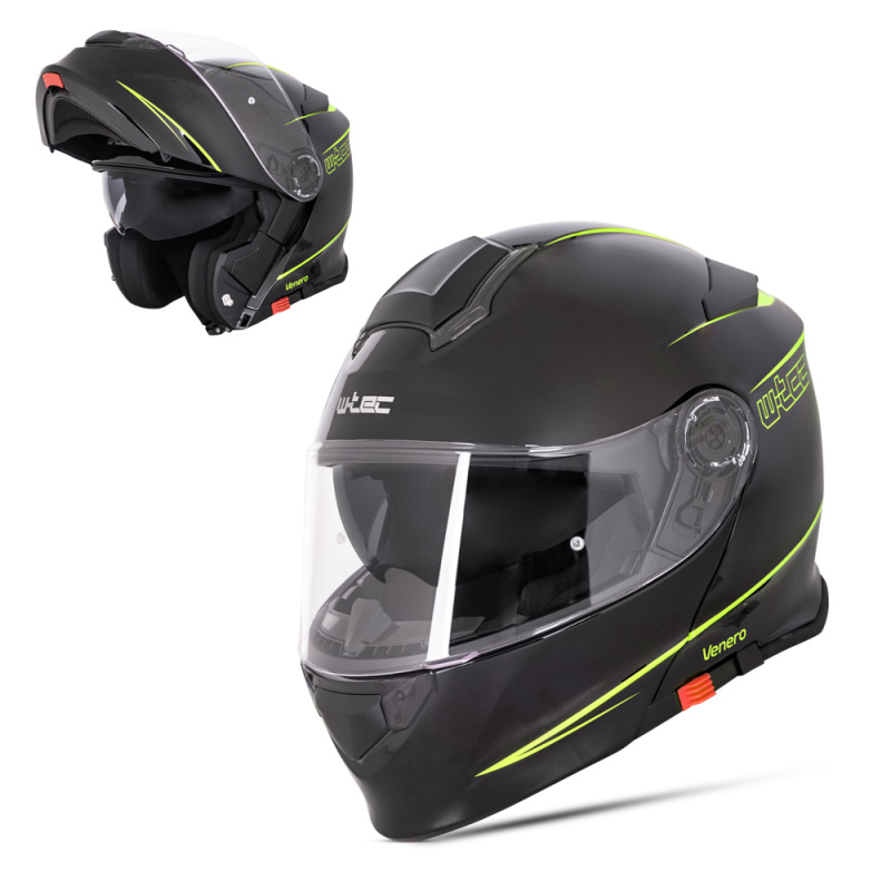 Výklopná přilba W-TEC Venero Glossy Black-Neon Yellow M (57-58)