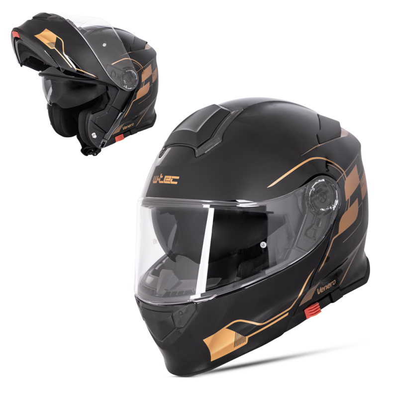 Výklopná přilba W-TEC Venero Glossy Black-Gold XS (53-54)