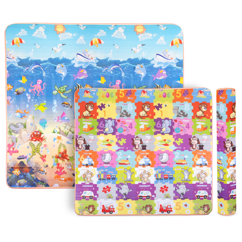 Rolovatelná dětská podložka inSPORTline Lhotino 200x180x1,5 cm Puzzle/Moře