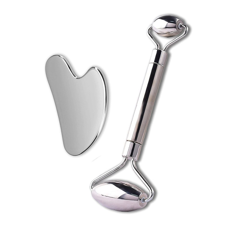 Masážní kovový set Face roller a Gua Sha inSPORTline Comesta Set