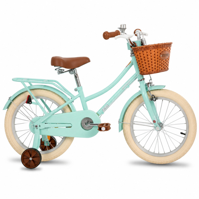 Dětské kolo Joystar Stitch 16" s košíkem a kolečky • 105-135 cm Mint Green