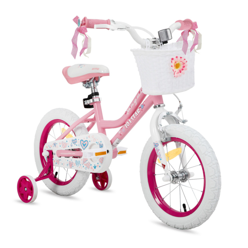 Dětské kolo Joystar Angel 12" s košíkem a kolečky • 85-105 cm růžová