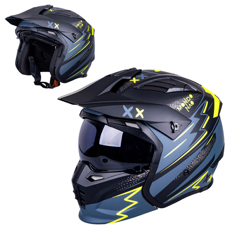 Modulární přilba W-TEC Badalone Graphic bílo-šedo-fluo žlutá lesk XXL (63-64)