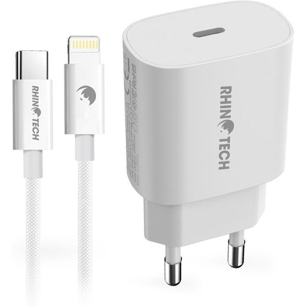RhinoTech síťová nabíječka 25W PD s kabelem USB-C na Lightning 27W, 1 m bílý